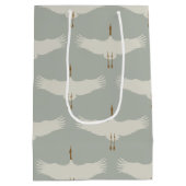 ほこりっぽい青の中性の鳥の鶴のアールデコパターン ミディアムペーパーバッグ (裏面)