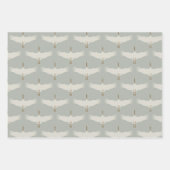 ほこりっぽい青の中性の鳥の鶴のアールデコパターン ラッピングペーパーシート (正面2)