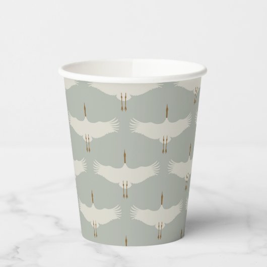 ほこりっぽい青の中性の鳥の鶴のアールデコパターン 紙コップ (左)