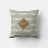 ほこりっぽい青の中性の鳥の鶴のアールデコモノグラム クッション (裏面)