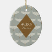 ほこりっぽい青の中性の鳥の鶴のアールデコモノグラム セラミックオーナメント (右)