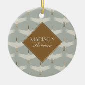 ほこりっぽい青の中性の鳥の鶴のアールデコモノグラム セラミックオーナメント (正面)