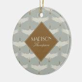 ほこりっぽい青の中性の鳥の鶴のアールデコモノグラム セラミックオーナメント (左)