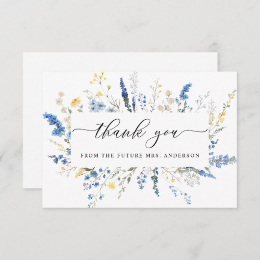 ほこりっぽい青の優美なワイルドフラワーズボホブライダルシャワー サンキューカード (正面/裏面)