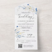 ほこりっぽい青の優美な花結婚の詳細QR RSVP オールインワン招待状 (内側)