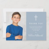 ほこりっぽい青の写真 ファースト・ホーリー・コミュニオン サンキューカード (正面)