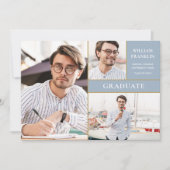 ほこりっぽい青の大学院金ゴールド3写真卒業 案内状 (正面)