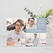 ほこりっぽい青の大学院金ゴールド3写真卒業 案内状 (スタンド正面)