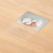 ほこりっぽい青の宗教十字少年の写真バプテスマ アクリル招待状 (レイダウン)