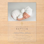 ほこりっぽい青の宗教十字少年の写真バプテスマ アクリル招待状 (正面)