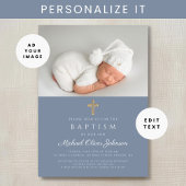 ほこりっぽい青の宗教十字少年の写真バプテスマ 招待状