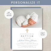 ほこりっぽい青の宗教十字少年の写真バプテスマ 招待状