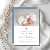 ほこりっぽい青の宗教十字少年の写真バプテスマ 招待状