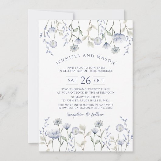 ほこりっぽい青の小さなヤナギ結婚式招待状 招待状 (正面)