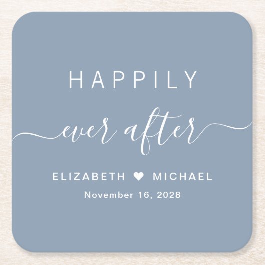 ほこりっぽい青の後ずっと幸せに結婚なって スクエアペーパーコースター (正面)