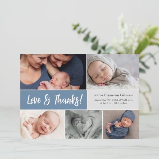 ほこりっぽい青の愛と写真感謝してい赤ん数々のだシャワー サンキューカード (スタンド正面)