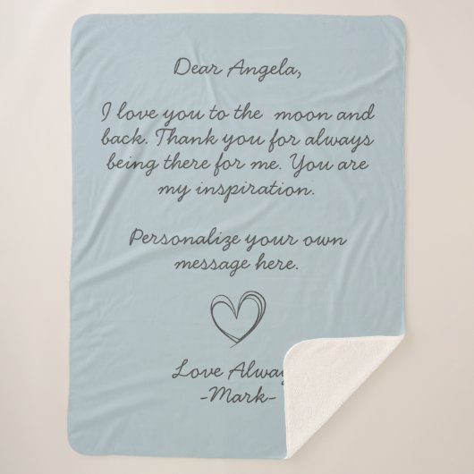 ほこりっぽい青の手書きラブレターまたはメッセージ シェルパブランケット (正面)