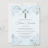 ほこりっぽい青の最初の聖餐式のスペインの招待 招待状 (正面)