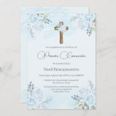 ほこりっぽい青の最初の聖餐式のスペインの招待 招待状 (正面/裏面)