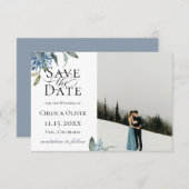 ほこりっぽい青の植物写真の日付を保存 案内状 (正面/裏面)