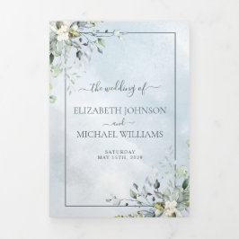 ほこりっぽい青の植物緑の水色スクリプト 三つ折り招待状