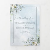 ほこりっぽい青の植物緑の水色スクリプト 三つ折り招待状 (カバー)