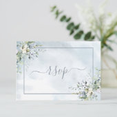 ほこりっぽい青の植物緑の水色RSVP 出欠カード (スタンド正面)