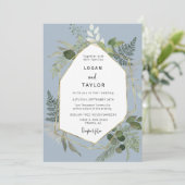 ほこりっぽい青の植物緑の金ゴールドQRコード写真 招待状 (スタンド正面)