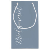 ほこりっぽい青の様式化されたスクリプ結婚トの花嫁のメイド スモールペーパーバッグ (裏面)