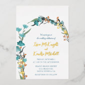 ほこりっぽい青の燃えたオレンジ色の植物色 箔招待状 (正面)