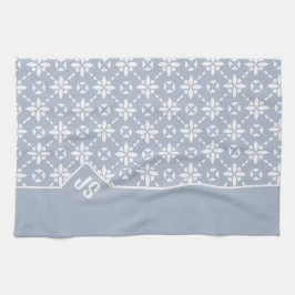 ほこりっぽい青の白い花タイルのパタ縁どン キッチンタオル