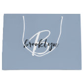 ほこりっぽい青の白黒モノグラム ラージペーパーバッグ (正面)