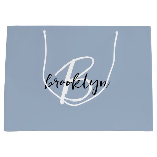 ほこりっぽい青の白黒モノグラム ラージペーパーバッグ (正面)