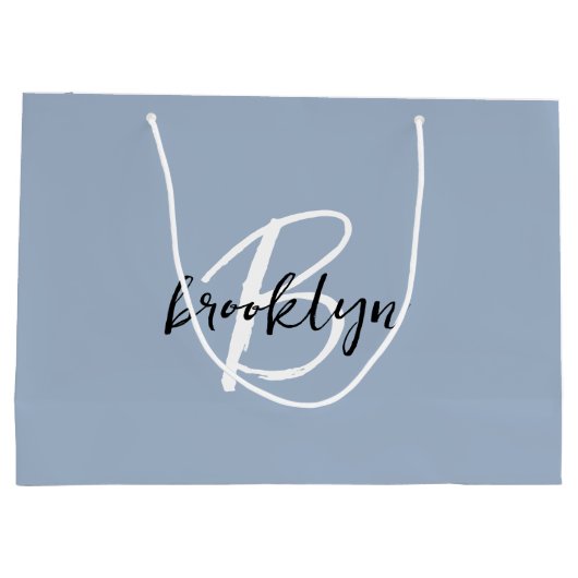 ほこりっぽい青の白黒モノグラム ラージペーパーバッグ (裏面)