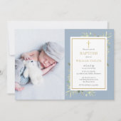 ほこりっぽい青の緑のバプテスマの《キリスト教》洗礼式や命名式写真 招待状 (正面)