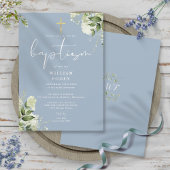 ほこりっぽい青の緑のフローラモノグラムバプテスマ 招待状