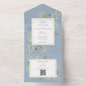 ほこりっぽい青の緑のフローラQRコード結婚ズ オールインワン招待状 (内側)