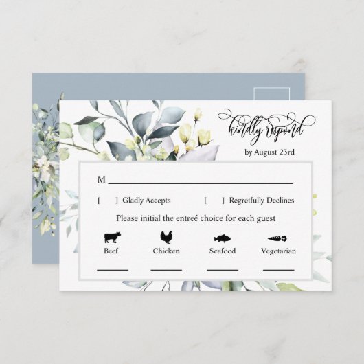 ほこりっぽい青の緑の応答カード4食選択 出欠カード (正面/裏面)