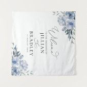 ほこりっぽい青の花の結婚式ウェルカムサイン タペストリー (正面(横))