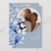 ほこりっぽい青の透明な花のフォトテーブル番号 招待状 (正面/裏面)