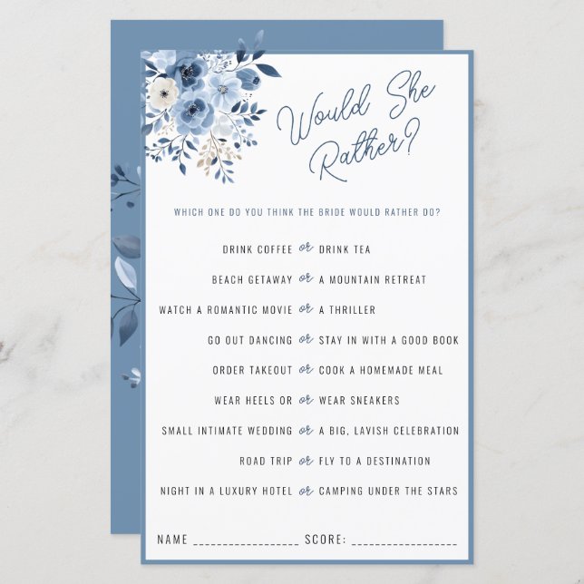 ほこりっぽい青は彼女はむしろブライダルシャワー試合だろう (正面/裏面)