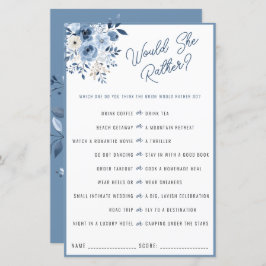 ほこりっぽい青は彼女はむしろブライダルシャワー試合だろう