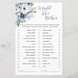 ほこりっぽい青は彼女はむしろブライダルシャワー試合だろう