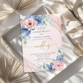 ほこりっぽい青ほこりっぽいピンクフェイク金ゴールド幾何学模様 招待状