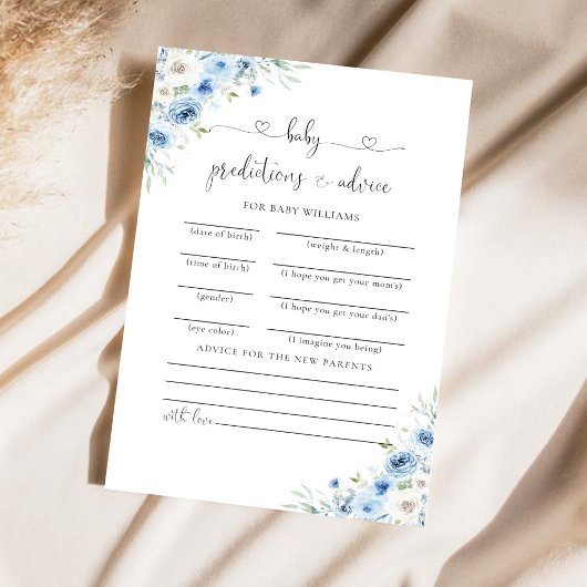 ほこりっぽい青アイボリー赤ちゃんシャワー予測カード