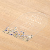 ほこりっぽい青エレガントい野結婚花 アクリル招待状 (レイダウン)