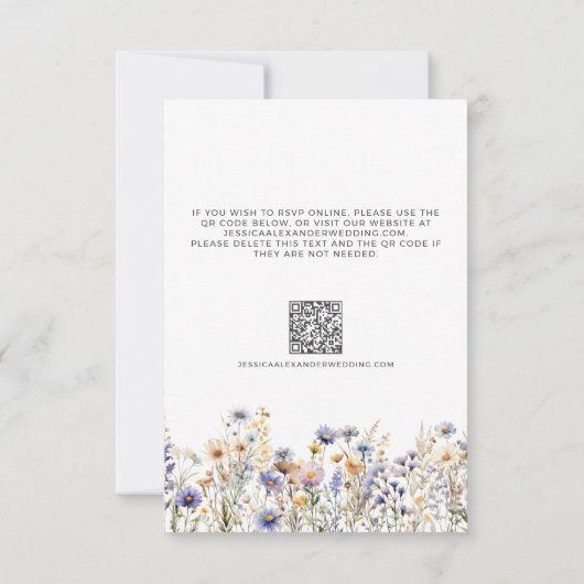 ほこりっぽい青エレガントい野結婚花 出欠カード (裏面)