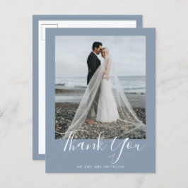 ほこりっぽい青エレガントな結婚式ありがとうポストカード ポストカード