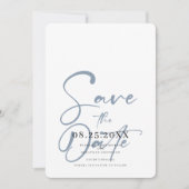 ほこりっぽい青エレガントな結婚式の写真日付を保存 セーブザデート (正面)