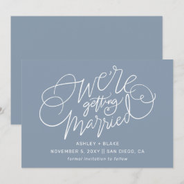 ほこりっぽい青エレガントシンプル色の書道 セーブザデート